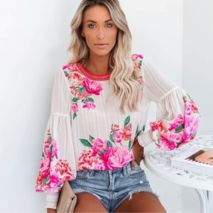 Vici Valencia Rose Printed Blouse Pink Multi Size Small